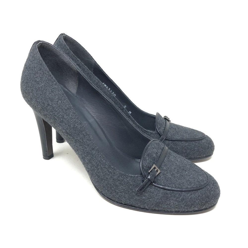 Stuart Weitzman Womens 9 Wool Loafer Pumps Gray Buckle Detail 4" Heels